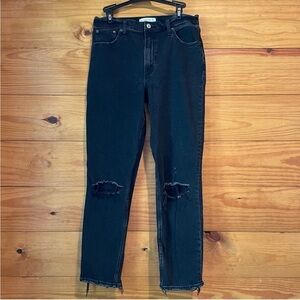 Abercrombie & Fitch The Mom High Rise Faded Black Distressed Jeans 29 Long